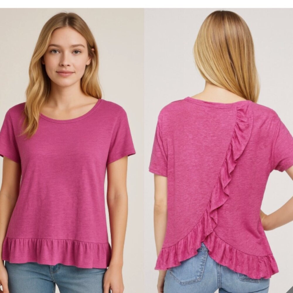 J. Crew Linen Ruffle Back Short Sleeve Top Tee - NWT